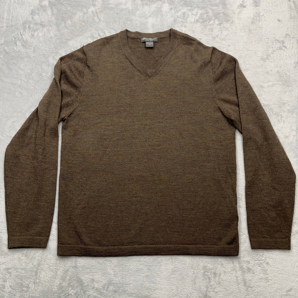 Eddie Bauer Mens Merino Wool V Neck Sweater Brown Size M Made‎ in Australia